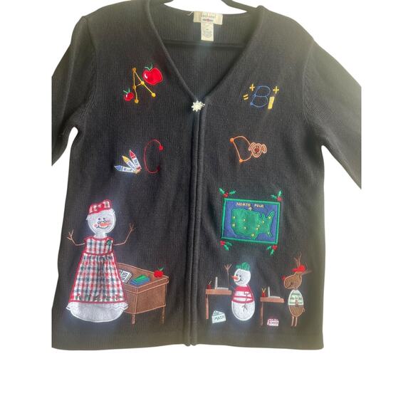 Bechamel Women Vintage 90s Novelty Cottage School Teacher Cardigan Zip Sweater M - Picture 5 of 13